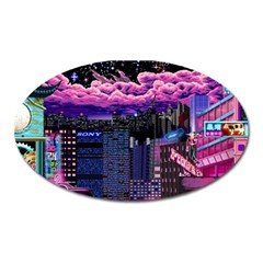 Retro City Pixel Oval Magnet by Sarkoni