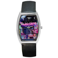 Retro City Pixel Barrel Style Metal Watch by Sarkoni