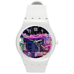 Retro City Pixel Round Plastic Sport Watch (m) by Sarkoni