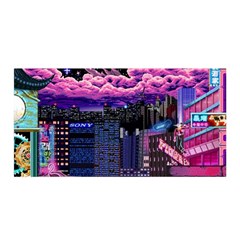 Retro City Pixel Satin Wrap 35  X 70  by Sarkoni