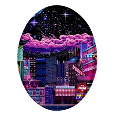 Retro City Pixel Oval Glass Fridge Magnet (4 Pack)