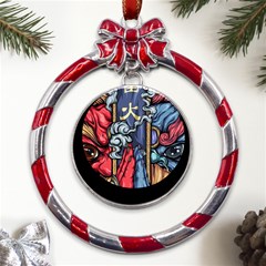 Japan Art Aesthetic Metal Red Ribbon Round Ornament by Sarkoni