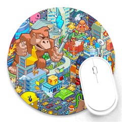 Pixel Art Retro Video Game Round Mousepad by Sarkoni