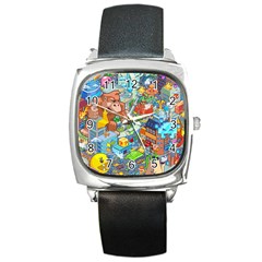 Pixel Art Retro Video Game Square Metal Watch by Sarkoni