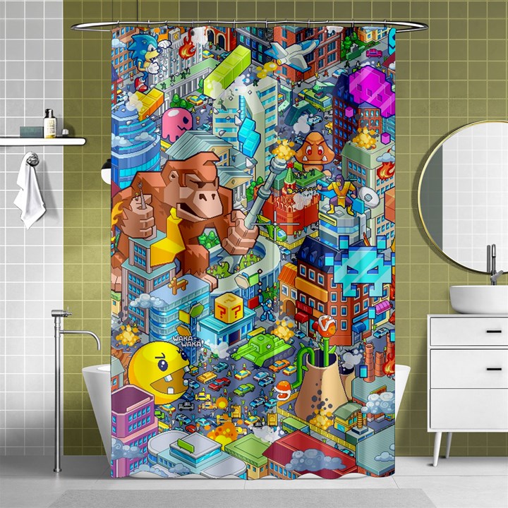 Pixel Art Retro Video Game Shower Curtain 48  x 72  (Small) 