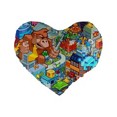 Pixel Art Retro Video Game Standard 16  Premium Heart Shape Cushions by Sarkoni