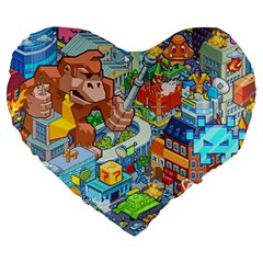 Pixel Art Retro Video Game Large 19  Premium Heart Shape Cushions by Sarkoni