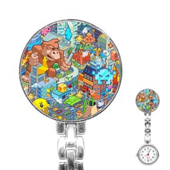 Pixel Art Retro Video Game Stainless Steel Nurses Watch by Sarkoni