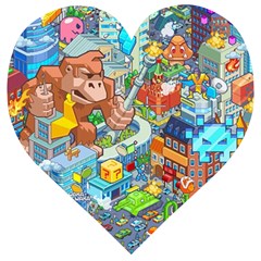 Pixel Art Retro Video Game Wooden Puzzle Heart by Sarkoni