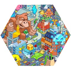 Pixel Art Retro Video Game Wooden Puzzle Hexagon by Sarkoni