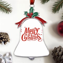 Merry Christmas Metal Holly Leaf Bell Ornament