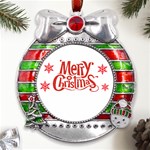 Merry Christmas Metal X Mas Ribbon With Red Crystal Round Ornament Front