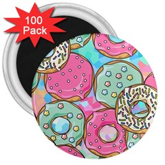 Donut Pattern Texture Colorful Sweet 3  Magnets (100 pack)