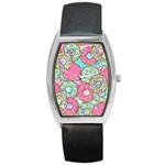 Donut Pattern Texture Colorful Sweet Barrel Style Metal Watch Front