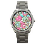 Donut Pattern Texture Colorful Sweet Sport Metal Watch Front