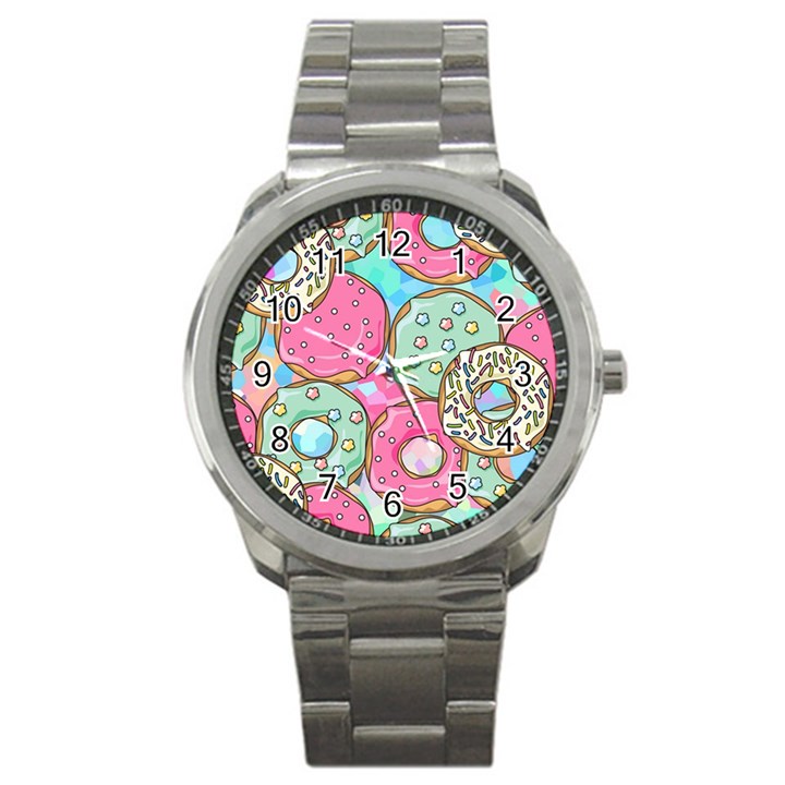 Donut Pattern Texture Colorful Sweet Sport Metal Watch