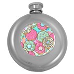 Donut Pattern Texture Colorful Sweet Round Hip Flask (5 oz) Front