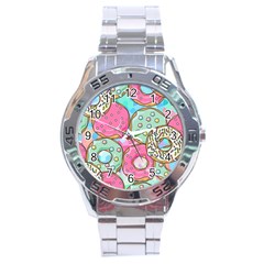 Donut Pattern Texture Colorful Sweet Stainless Steel Analogue Watch by Grandong