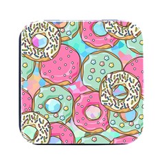 Donut Pattern Texture Colorful Sweet Square Metal Box (black)