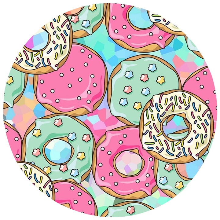 Donut Pattern Texture Colorful Sweet Wooden Puzzle Round