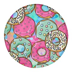 Donut Pattern Texture Colorful Sweet Round Glass Fridge Magnet (4 pack)