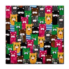 Cats Funny Colorful Pattern Texture Tile Coaster by Grandong