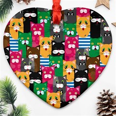 Cats Funny Colorful Pattern Texture Ornament (heart)