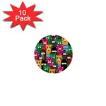 Cats Funny Colorful Pattern Texture 1  Mini Buttons (10 pack)  Front