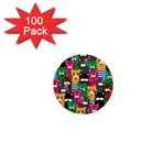 Cats Funny Colorful Pattern Texture 1  Mini Buttons (100 pack)  Front