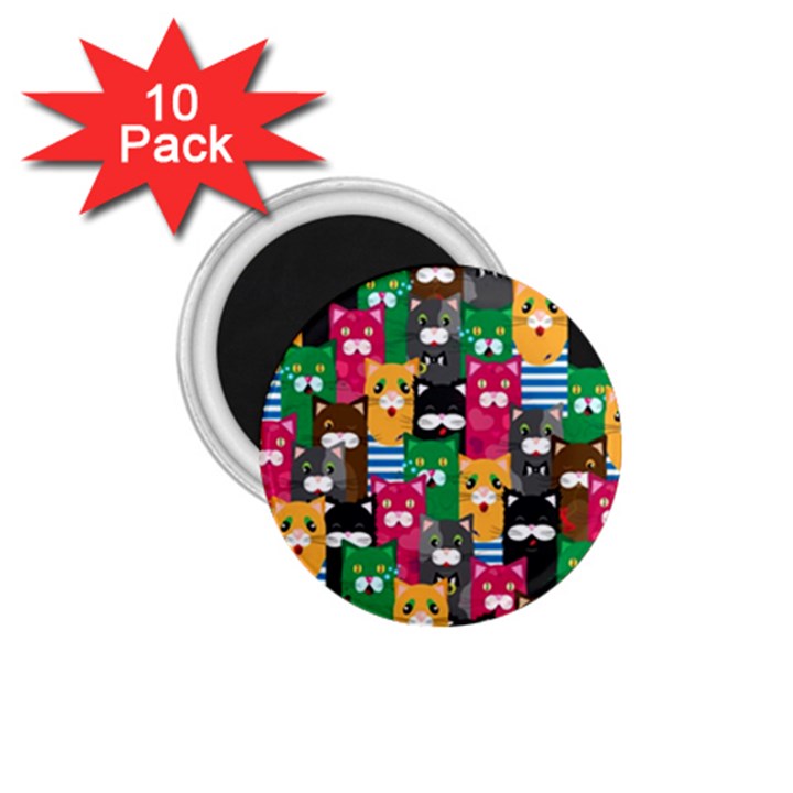 Cats Funny Colorful Pattern Texture 1.75  Magnets (10 pack) 