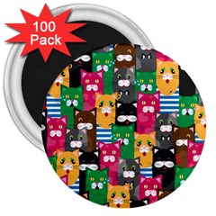 Cats Funny Colorful Pattern Texture 3  Magnets (100 Pack) by Grandong