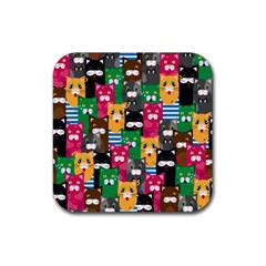 Cats Funny Colorful Pattern Texture Rubber Coaster (square) by Grandong