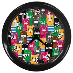 Cats Funny Colorful Pattern Texture Wall Clock (black) by Grandong