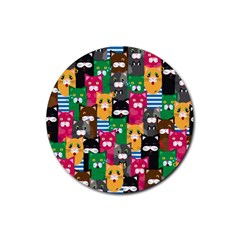 Cats Funny Colorful Pattern Texture Rubber Coaster (round) by Grandong