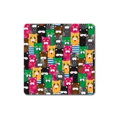 Cats Funny Colorful Pattern Texture Square Magnet by Grandong