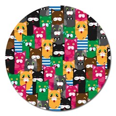 Cats Funny Colorful Pattern Texture Magnet 5  (round) by Grandong