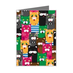 Cats Funny Colorful Pattern Texture Mini Greeting Card by Grandong