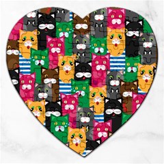 Cats Funny Colorful Pattern Texture Jigsaw Puzzle (heart) by Grandong