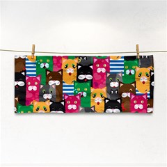 Cats Funny Colorful Pattern Texture Hand Towel by Grandong