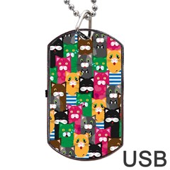 Cats Funny Colorful Pattern Texture Dog Tag Usb Flash (two Sides) by Grandong