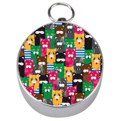 Cats Funny Colorful Pattern Texture Silver Compasses by Grandong