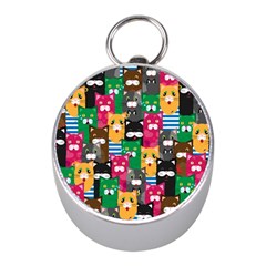 Cats Funny Colorful Pattern Texture Mini Silver Compasses by Grandong