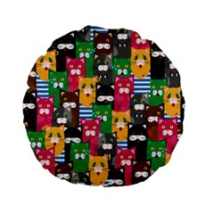 Cats Funny Colorful Pattern Texture Standard 15  Premium Flano Round Cushions by Grandong