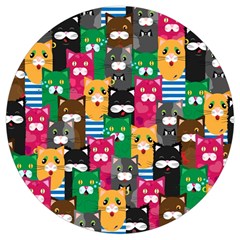 Cats Funny Colorful Pattern Texture Round Trivet by Grandong