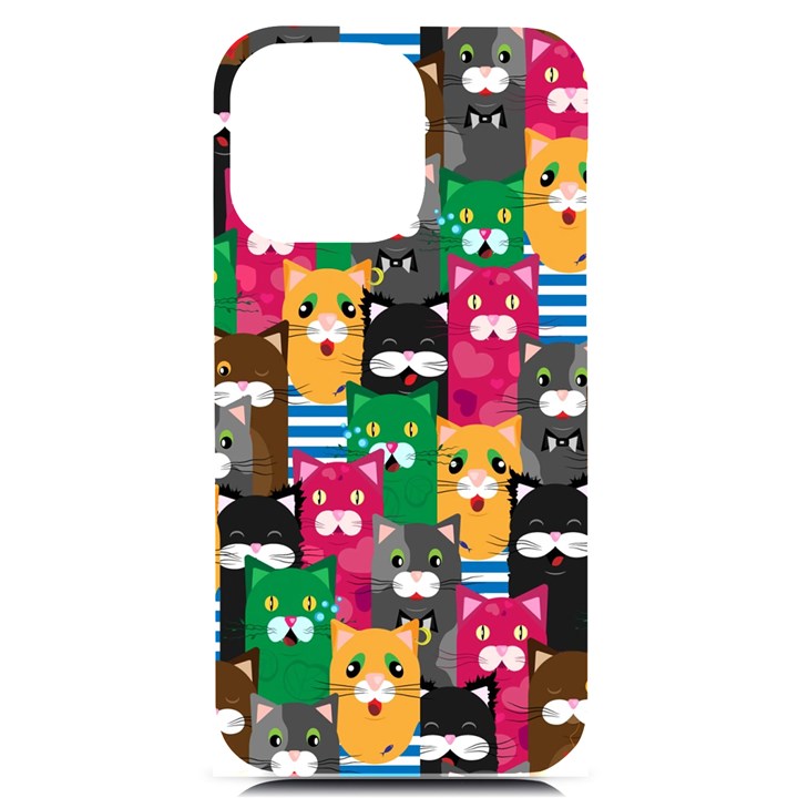 Cats Funny Colorful Pattern Texture iPhone 14 Pro Max Black UV Print Case