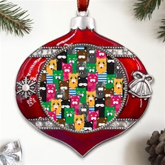 Cats Funny Colorful Pattern Texture Metal Snowflake And Bell Red Ornament by Grandong