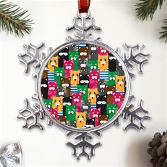 Cats Funny Colorful Pattern Texture Metal Large Snowflake Ornament by Grandong