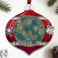 Leaves Pattern Texture Plant Metal Snowflake And Bell Red Ornament by Grandong