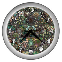 Digital Art Triangle Pattern Texture Mosaic Wall Clock (silver) by Grandong