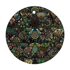 Digital Art Triangle Pattern Texture Mosaic Round Ornament (two Sides) by Grandong